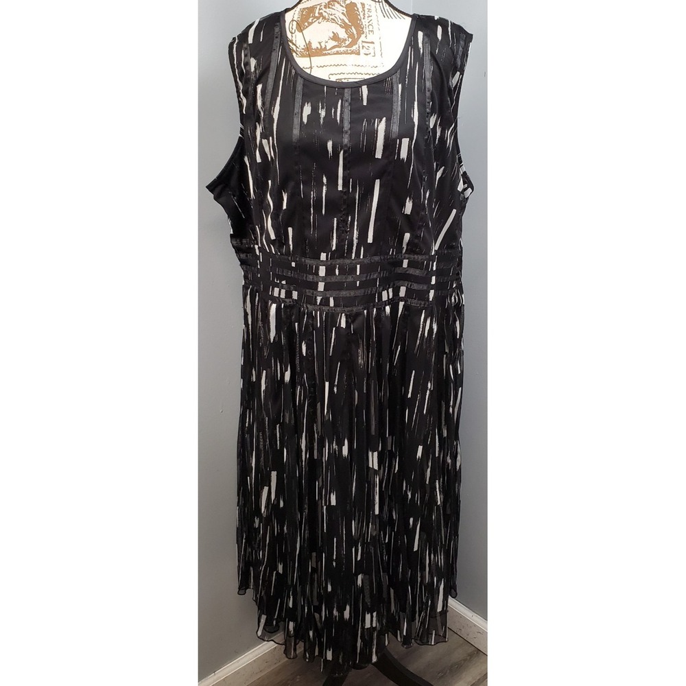 Roaman's Dress Womens 20W Black White Abstract Brushstroke Print Formal Evening